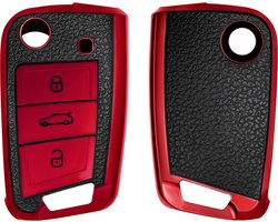 kwmobile autosleutelhoes geschikt voor VW Golf 7 MK7 3-knops autosleutel - TPU beschermhoes in rood / zwart - Autosleutelcover
