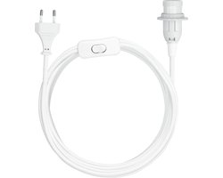 kwmobile E14 lampfitting met schakelaar - Met 3,5 m snoer met textielen ommanteling en stekker- Voor hanglamp, wandlamp of nachtlampje - Wit
