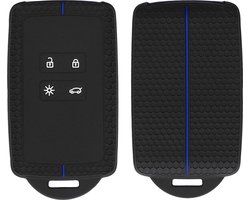 kwmobile siliconen autosleutel hoesje geschikt voor Renault 4-knops Smartkey (Keyless Go)- Met sleutelhanger oog - Hoesje met honingraat ontwerp in zwart / blauw