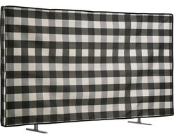 kwmobile stoffen beschermhoes televisie - TV-hoes geschikt voor 43" TV - Afdekhoes van linnen - In zwart / lichtgrijs / wit Geruit design