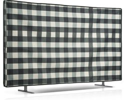 kwmobile stoffen beschermhoes televisie - TV-hoes geschikt voor 49-50" TV - Afdekhoes van linnen - In zwart / lichtgrijs / wit Geruit design