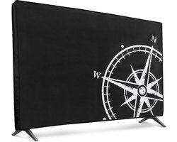 kwmobile tv hoes voor 24" TV cover - Beschermhoes voor televisie - Voor binnengebruik - Vintage Kompas design in wit / zwart