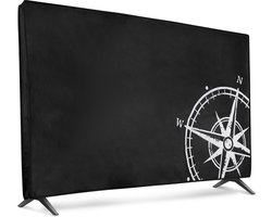 kwmobile tv hoes voor 40" TV cover - Beschermhoes voor televisie - Voor binnengebruik - Vintage Kompas design in wit / zwart