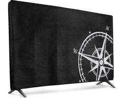 kwmobile tv hoes voor 55" TV cover - Beschermhoes voor televisie - Voor binnengebruik - Vintage Kompas design in wit / zwart