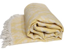 Kwube Hamamdoek - Damask - Sauna Handdoek - 100% Katoen Dubbelzijdig - Geel - 320 gr - 95x175 cm - Saunalaken - Lichtgewicht Badhanddoek - Douchelaken - Strandlaken - Saunadoek - Omslagdoek - Lendendoek - Sjaal - Woonaccessoire - Huwelijkscadeau