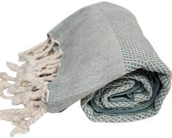 Kwube Honingraat - Hamamdoek Sauna Handdoek - 100% Katoen Dubbelzijdig - Zachtgroen - 400 gr - 95x175 cm - Lichtgewicht - Strandlaken - Saunalaken - Badhanddoek - Omslagdoek - Lendendoek - Sjaal - Deken - Plaid - Woonaccessoire - Huwelijkscadeau