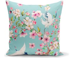 Kwube Kussenhoesjes - Kussenhoes 45x45 cm - Vogels en Bloemen Kussenhoes - Kussensloop - Decoratieve Kussenhoesjes - Decoratief Gooi Kussen - Met rits - Zonder Binnenkussen Kussenhoes - Voor Sierkussens