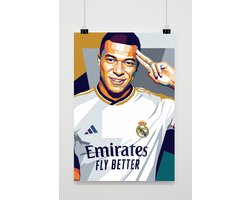 Kylian Mbappé Poster - Voetbal Posters - Handgebaar - Sport - Pop Art - Aanvaller - Wanddecoratie Woonkamer - 180 gram papier - XS7213AZ - Formaat 30 x 40cm