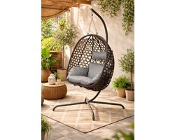 Kynast Hangstoel met Standaard en Zit en Hoofdkussen 104 x 106 x 194 cm Antraciet Poly Rattan tot 150 kg Eggchair