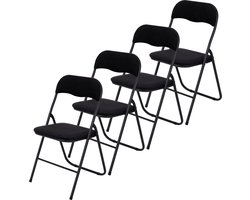 Kynast Klapstoelen Set van 4 VouwstoelenMetaal met Fluweel - Zwarte Eettafelstoelen - Opklapbare Stoelen - 45 x 44 x 78 CM - inklap Stoelen - Zwart