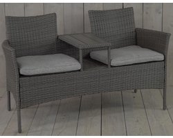 Kynast Memphis Wicker Bank- Tete-a-tete - 2 zitsbank voor balkon of tuin tweezitter met tafel