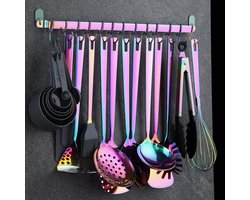 Kyraton Regenboog Kookgerei Set - 37 stuks Roestvrij Staal Titanium Keukengerei - Keuken Gadgets - Keukengereedschap - Keukenhouder - Non-stick - Hittebestendig - Vaatwasser veilig - Gemakkelijk schoon te maken