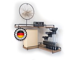 Kyto hoekplank 2-delige set L-vormige wandplanken van hout en zwart metaal - wandmontage hoek badkamer, keuken, slaapkamer, woonkamer