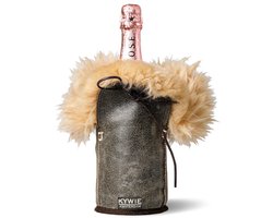 Kywie ® champagnekoeler van schapenvacht – wijnkoeler - 100% natuurlijk – 0,75l – temperatuurbehoudend - geschikt voor champagne, wijn, bourgogne, waterflessen - Vintage Bruin Fluffy