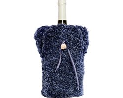 Kywie® champagnekoeler van schapenvacht – wijnkoeler - 100% natuurlijk – 0,75l – temperatuurbehoudend - geschikt voor champagne, wijn, bourgogne, waterflessen - Blauw reverse