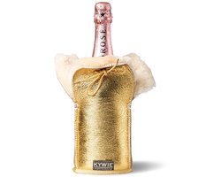Kywie ® champagnekoeler van schapenvacht – wijnkoeler - 100% natuurlijk – 0,75l – temperatuurbehoudend - vlekbestendig - geschikt voor champagne, wijn, bourgogne, waterflessen - Goud sparkle