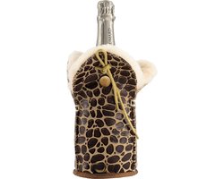 Kywie ® champagnekoeler van schapenvacht – wijnkoeler - 100% natuurlijk – 0,75l – temperatuurbehoudend - vlekbestendig - geschikt voor champagne, wijn, bourgogne, waterflessen - Giraffe print