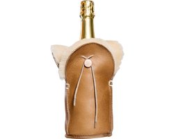 Kywie® champagnekoeler van schapenvacht – wijnkoeler - 100% natuurlijk – 0,75l – temperatuurbehoudend - vlekbestendig - geschikt voor champagne, wijn, bourgogne, waterflessen - Camel Napa