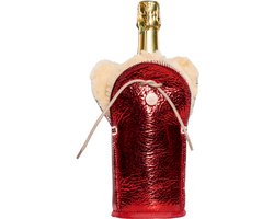 Kywie® champagnekoeler van schapenvacht – wijnkoeler - 100% natuurlijk – 0,75l – temperatuurbehoudend - vlekbestendig - geschikt voor champagne, wijn, bourgogne, waterflessen - Rood Sparkle