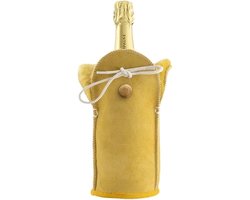 Kywie® wijnkoeler van schapenvacht – 100% natuurlijk – 0,75l – temperatuurbehoudend - geschikt voor wijn, waterflessen en Dopper 800ML - Geel