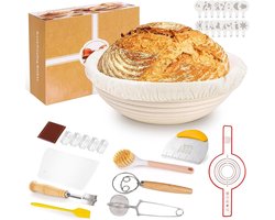 KZQ 10-delige zuurdesemstarterset - Inclusief ronde broodmand - Complete set bakaccessoires - Geschikt voor beginners en ervaren bakkers - Keukengereedschap - Ideaal cadeau voor keukenliefhebbers