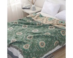 KZQ 100% Katoen Deken Boho Ultra Zacht, Omkeerbare Deken met Dubbelzijdige Vogel en Bloem Borduurwerk, 150 x 200 cm Ademend All Seasons Dekbed voor Bank Bed, Sprei met Franjes, Lichtgewicht Decoratie Hondenkussen Stijl 6