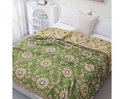KZQ 100% Katoen Deken Boho Ultra Zacht, Omkeerbare Deken met Dubbelzijdige Vogel en Bloem Borduurwerk, 150 x 200 cm Ademend All Seasons Dekbed voor Bank Bed, Sprei met Franjes, Lichtgewicht Decoratie Hondenkussen Stijl 7