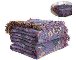 KZQ 100% Katoen Deken Boho Ultra Zacht, Omkeerbare Deken met Dubbelzijdige Vogel en Bloem Borduurwerk, 150 x 200 cm Ademend All Seasons Dekbed voor Bank Bed, Sprei met Franjes, Lichtgewicht Decoratie Hondenkussen Stijl 8