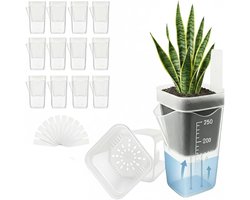 KZQ 12-delige transparante zelfwatergevende plantenpotten 2,5 inch - Met katoenen kernen en waterniveau indicators - Inclusief 12 labels - Geschikt voor kamerplanten - Transparant "