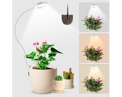 KZQ 2-in-1 kweeklamp voor binnenplanten - Plantenlamp - 360° draaibare arm - Drie helderheidsniveaus - Met timer - Witte buitenkant - Timer van 4/8/12 uur - Energiezuinige verlichting - Geschikt voor woningen en kassen
