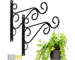 KZQ 2 stuks - Hangende plantenstandaard - IJzeren plantenstandaard - Metalen wandgemonteerde plantenhaak - Buitenmuurhaak - Geschikt voor binnen- en buitenbloempotten, vogelvoederbakken, lantaarns