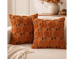 KZQ 2 Stuks Kussenhoezen Met Pompoenpatroon In Karamelkleur - 50x50 Cm Herfstdecoratie Zonder Binnenkussen