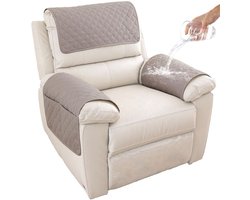 KZQ 3-delige Set - Sofa Armleuning Hoes - Kussen Kussen Armleuning Pad - Fauteuil Armleuning Hoes Hoofdsteun Hoes - Antislip Gewatteerde Meubelbeschermer - Geruit lichtgrijs
