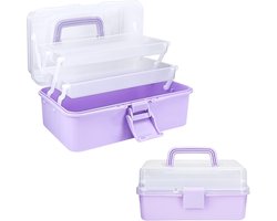 KZQ 3-laagse opbergbox 26 cm met 2 bakjes - Organizer voor naai- en handwerkbenodigdheden - Geschikt voor kleine onderdelen en accessoires - Paars