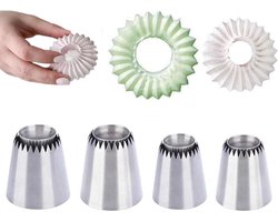 KZQ 4-Delig Set Roestvrijstalen Spuitmondjes Groot En Klein Voor Decoratie - Professionele Taart Cupcake En Koekjesversieringen Met Verschillende Mondstukken, Bakkerij Accessoires Voor Creatieve Desserts
