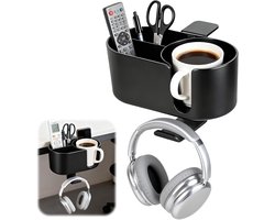 KZQ 4-in-1 deskbekerhouder met koptelefoonhaak en pennenhouder - Klemvast en afneembaar voor kantoor bureau en boot - Organizer voor rommelvrij werken - Zwart