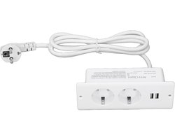 KZQ 4 in 1 Verzonken Inklapbaar Tafelstopcontact met 2 Stopcontacten 2 USB en 1.5 m Kabel voor Werkblad Vergadertafel Wit