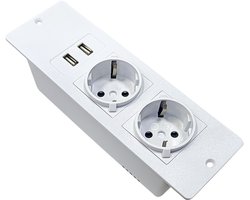 KZQ 4 in 1 Verzonken Inklapbaar Tafelstopcontact met 2 Stopcontacten 2 USB en 2 m Kabel voor Werkblad Vergadertafel Wit