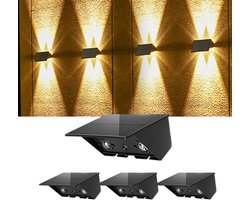 KZQ 4 Pack Solar Lampen Buiten Decoratieve Waterdichte LED Buitenverlichting Op Zonne Energie Met Warm Wit Licht 2 Lichtstanden Automatisch Aan Uit IP65 Voor Schutting Muur Terras Tuin Hek Garage Zwembad Fence Backyard Wall Step