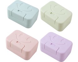 KZQ 4 stuks - Zeepbakje - Reiswaterdicht - Met deksel - Draagbare zeepbakje - Lekvrije zeepbakje - Toiletartikelen in reisformaat - Voor thuis, badkamer, reizen, kamperen en vakantie