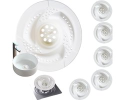KZQ 6-delige haaropvanger voor doucheafvoer - Plastic afvoerfilter anti-verstopping voor badkamer en keuken - 7,8x7,8x2,5 cm - Wit