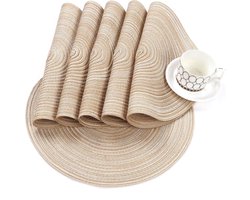 KZQ 6 stuks - Placemats - Ronde placemats - 38 cm - Katoenen garen geweven placemats - Wasbare placemats - Hittebestendige placemats - Huishoudelijk antislip servies - Geschikt voor keuken,eettafel,familie restaurant
