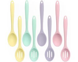 KZQ 8 stuks - Kooklepel - Mannelijke lepel - Siliconen lepel - Antiaanbak keuken roerlepel - Siliconen keukenbenodigdheden - Voor roeren, bakken en mengen - 20,3 × 4,5 cm - Roze, groen, paars, geel