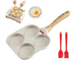 KZQ Anti aanbak koekenpan 4 vakken voor eieren en pannenkoeken, geschikt voor alle warmtebronnen, gezond koken zonder PTFE, PFOA en PFAS, ideaal voor kamperen en dagelijks gebruik
