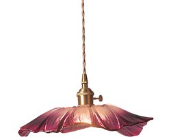 KZQ Bloemvormige hanglamp met verstelbare ijzeren en glazen kap - Moderne kroonluchter voor woonkamer en slaapkamer - Paars