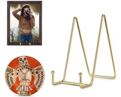 KZQ Bordenstandaard - Bordenstandaard - Bordendisplay - Standaard - Rek - Haak - Decoratieve borden - Borden en boeken - Kookboeken - Geschikt voor decoratieve borden - Niet gemakkelijk te vervormen - Duurzaam - 6 inch - Goud - Metaal