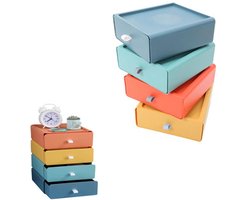 KZQ Bureaulade-organizer - Stapelbare opbergdozen met 4 lagen en etiketten - Geschikt voor kantoren, scholen, cosmeticawinkels en thuisgebruik - Set van 4, 4 kleuren