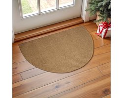 KZQ Deurmat - Halfronde stofwerende mat - Vloermat - Halfrond - Geschikt voor binnen en buiten - Antislip - Wasbaar - 50x80 cm - Bruin