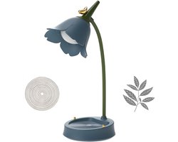 KZQ Draadloze LED-bureaulamp met verstelbare zwanenhals, dimbaar, aanraakgevoelig, oplaadbare batterij, oogvriendelijk nachtlampje voor kinderen, schattige minilamp voor lezen in studentenkamers of slaapkamers (blauw)