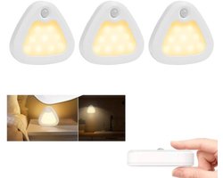 KZQ Draadloze LED Lamp met Bewegingssensor en Dag Nacht Sensor, Set van 3, Driehoekige Kastverlichting, Warm Wit 3200K, Magnetisch, voor Kinderkamer, Slaapkamer, Gang, Toilet